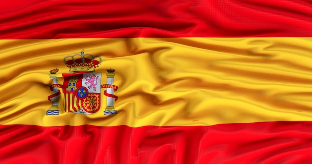 Photo 3d render of waving flag spain. spain flag. amazing waving spanish flag.