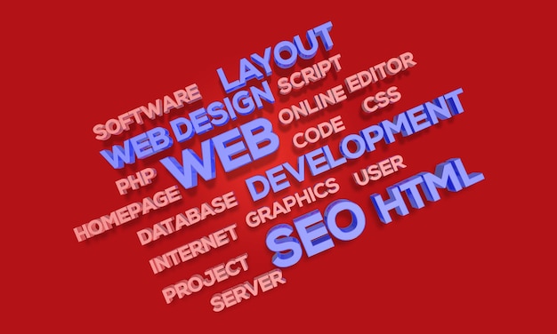 3d render webdesign word cloud Concept of web designing