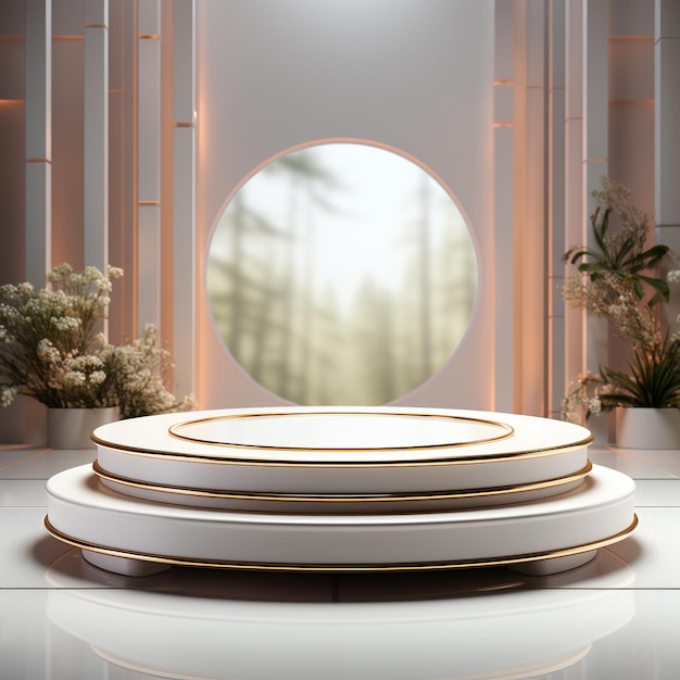 3d Render white circular podium on a modern background