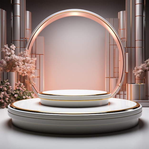 3d Render white circular podium on a modern background