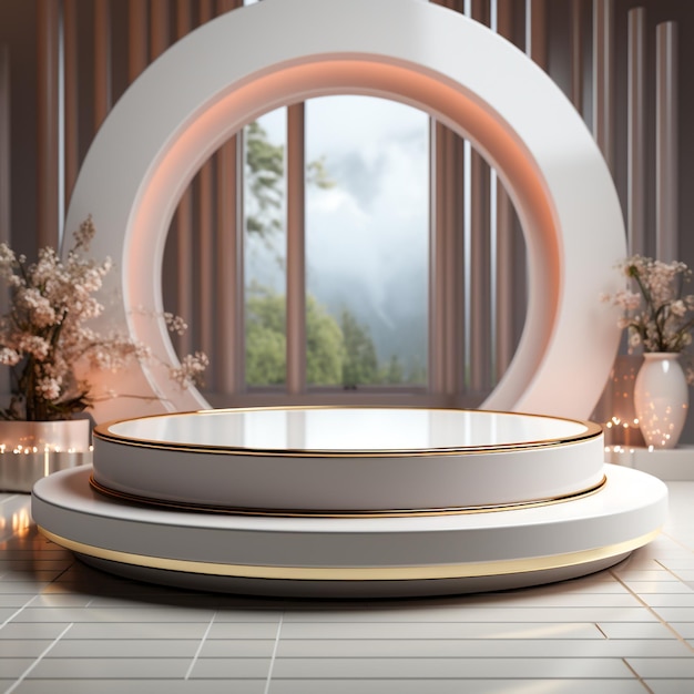 3d Render white circular podium on a modern background