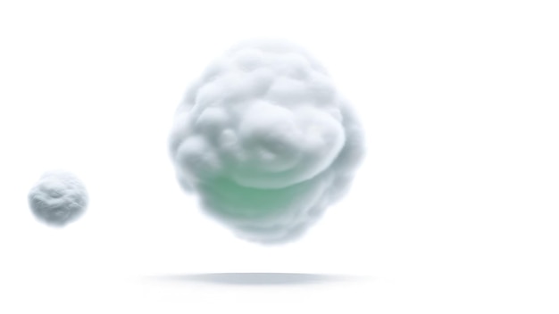 3d render white fluffy clouds going through flying modern minimal gallery concept