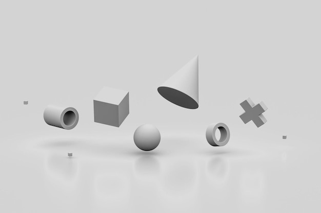 3d render of White geometric shapes Monochrome composition