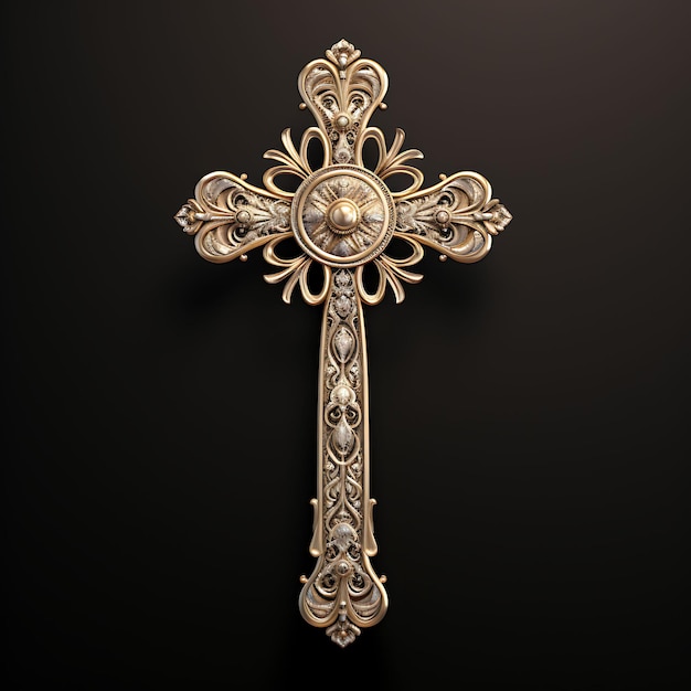 3D Render of White Gold Cross With Embossed Celestial Motif Decoration Br Good Friday Easter Palm