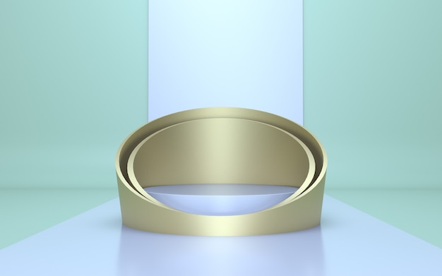 3D Render White and Gold Podium for Product Display