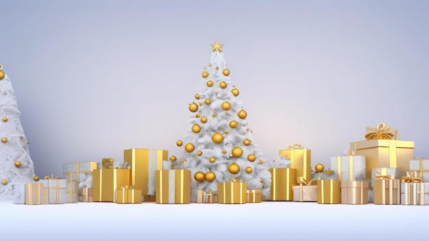 3d render white and gold winter holiday background with empty podiums raditional holiday wallpaper