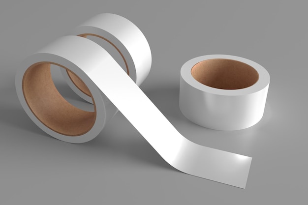 Photo 3d render white scotch tape template with place for design