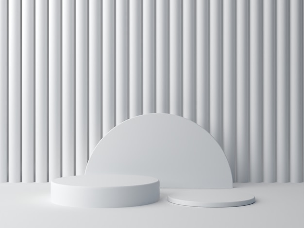 3d render. White shapes on white abstract background. Minimal cylinder podium. 