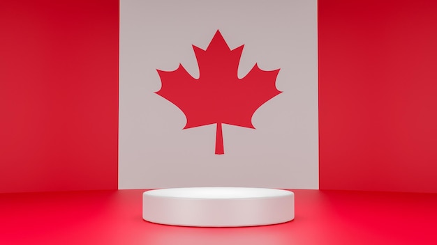 3D render white stage on Flag of Canada background