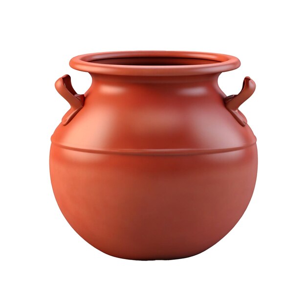 白い背景の広い赤い粘土鍋の3Dレンダリング