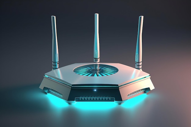 3D Render of a WiFi Router with Antennas