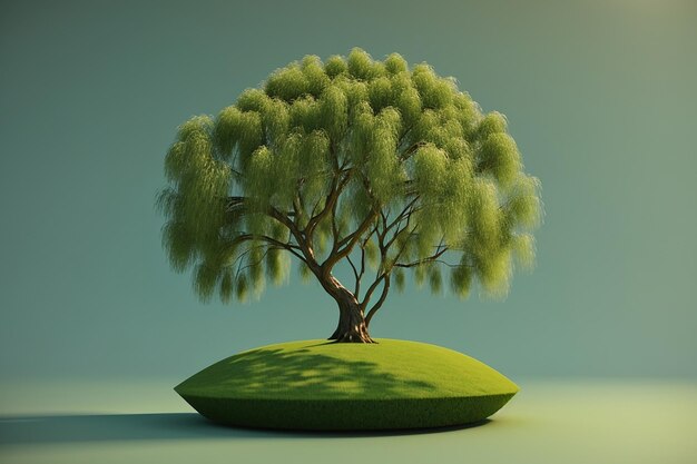 3d render of a willow tree on a grassy globe