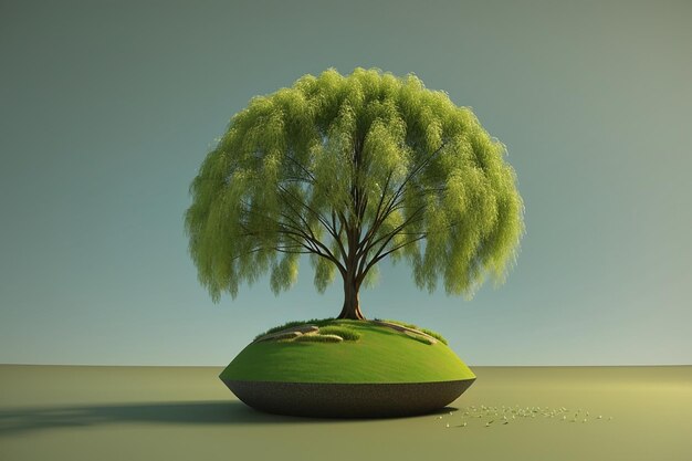3d render of a willow tree on a grassy globe