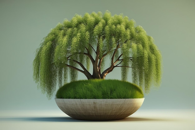 3d render of a willow tree on a grassy globe