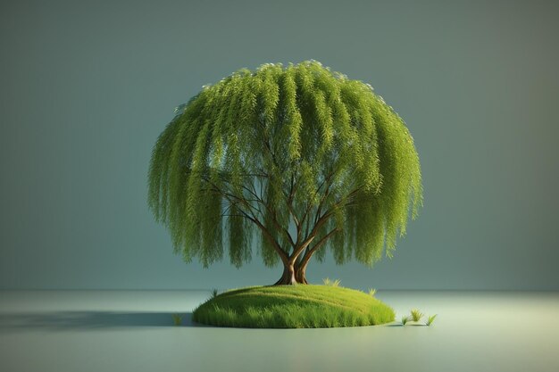 3d render of a willow tree on a grassy globe