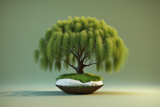 3D рендеринг ивы на травянистом земном шаре