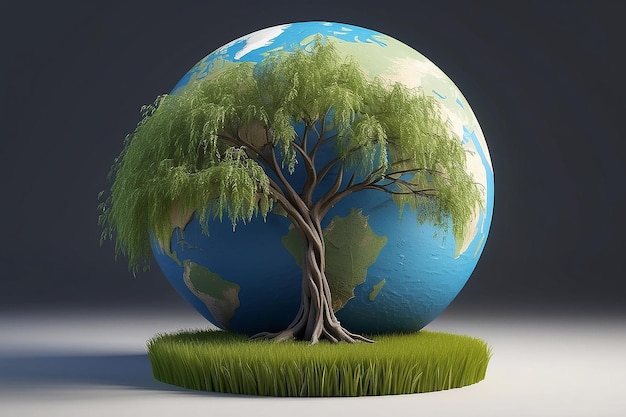 3d render of a willow tree on a grassy globe