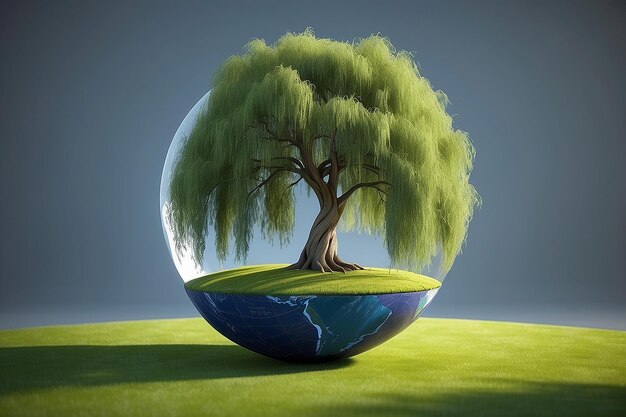 3d render of a willow tree on a grassy globe