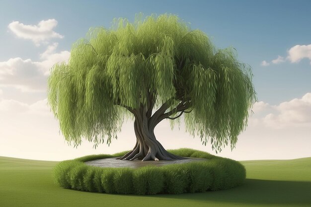 3d render of a willow tree on a grassy globe