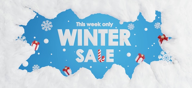 3d render of winter sale with ice crack on blue background.