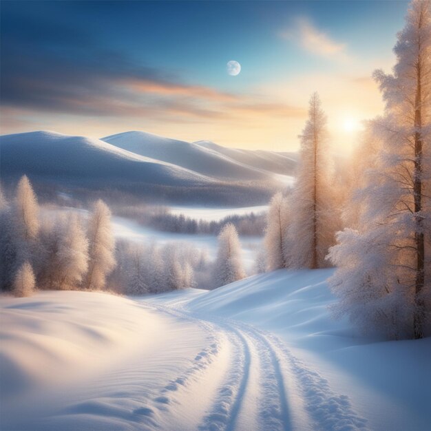 3d render of a winter snowy landscape background