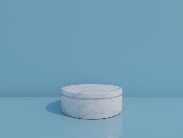 3D render wit marmeren podium geïsoleerd op lichtblauwe background