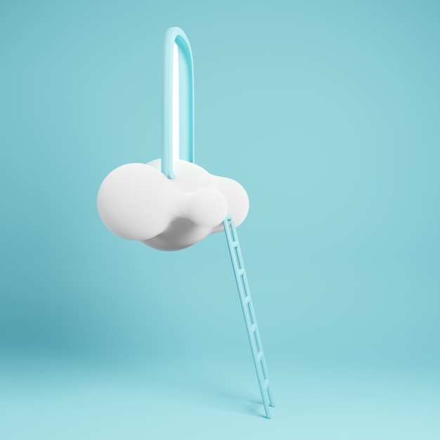 3d render wolk met ladder en poorten