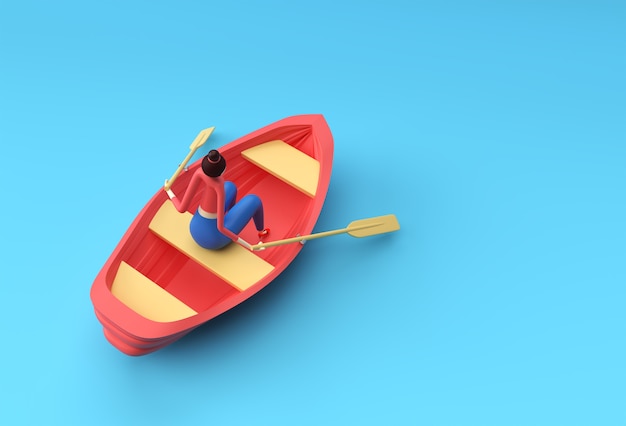 3d render of a Woman fun on boat 3d illustration.