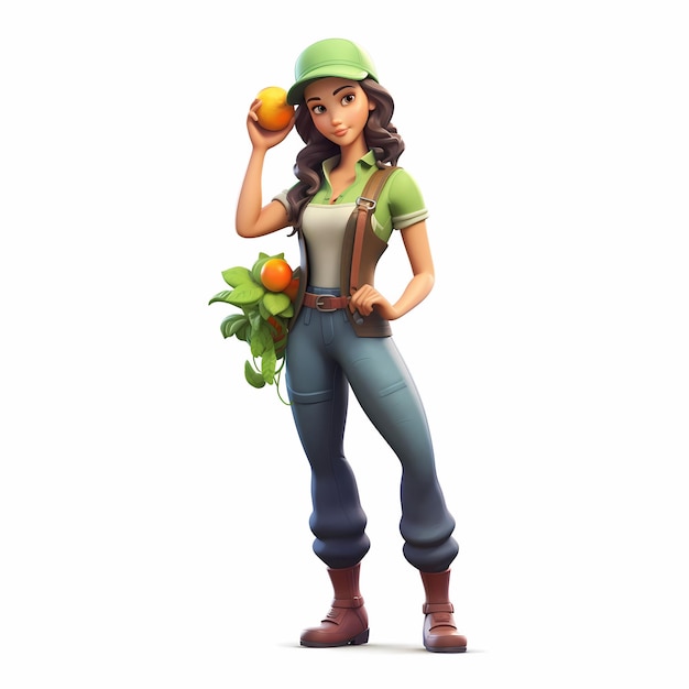 A 3D render of a woman gardener