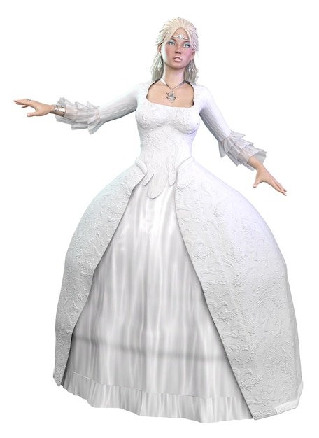 3D Render of Woman in white ball gown