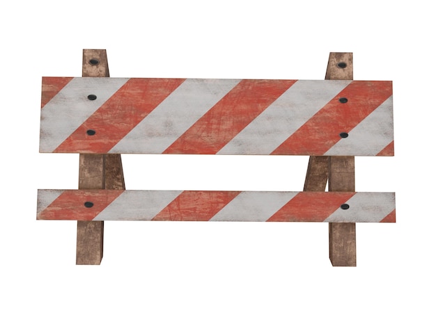 Photo 3d render of wooden road barricade