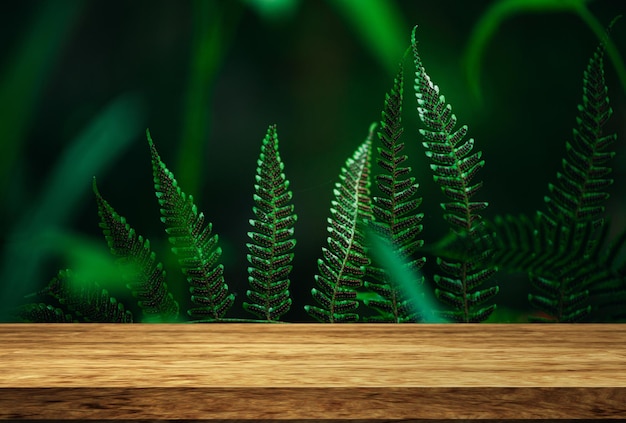 Photo 3d render of a wooden table looking out to a defocussed room interior