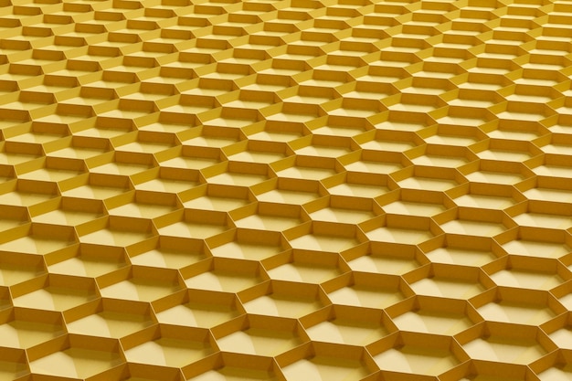 3d render yellow abstract background in the form of honeycombs. side view.