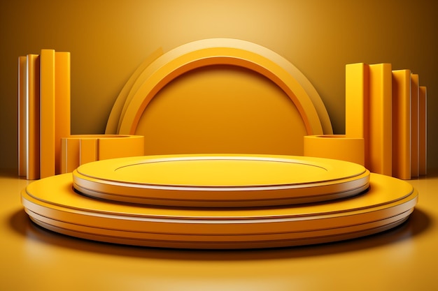 3D визуализация подиума желтого круга с современным элегантным и динамичным фоном