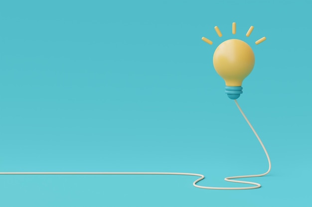 3d render yellow lightbulb floating isolate on blue backgroundminimal style3d rendering