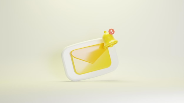 3d render yellow message icon with notification bell