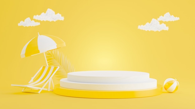 3d render of yellow podium with summer concept for product display