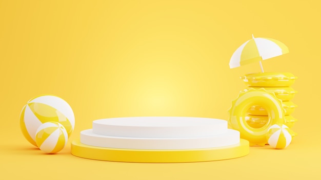 3d render of yellow podium with summer concept for product display