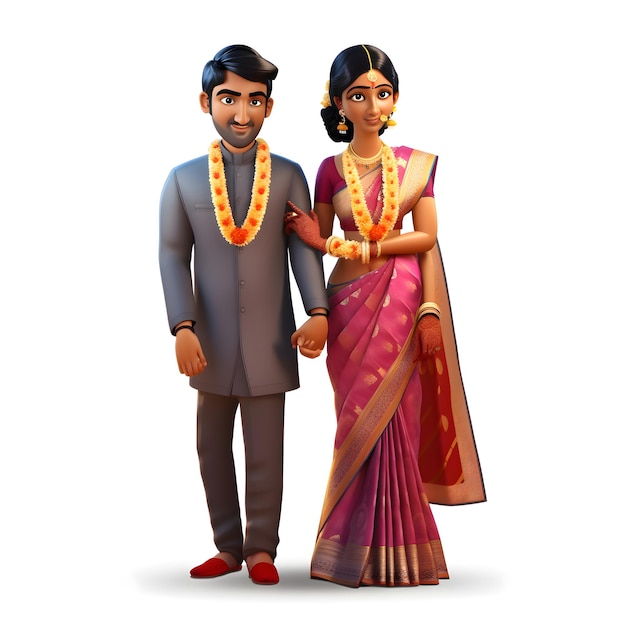 3D Render of a young Indian boy with traditional clothes and smile