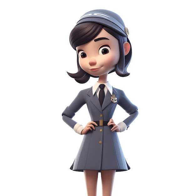 3D Render of a Young Stewardess with helmet and uniform