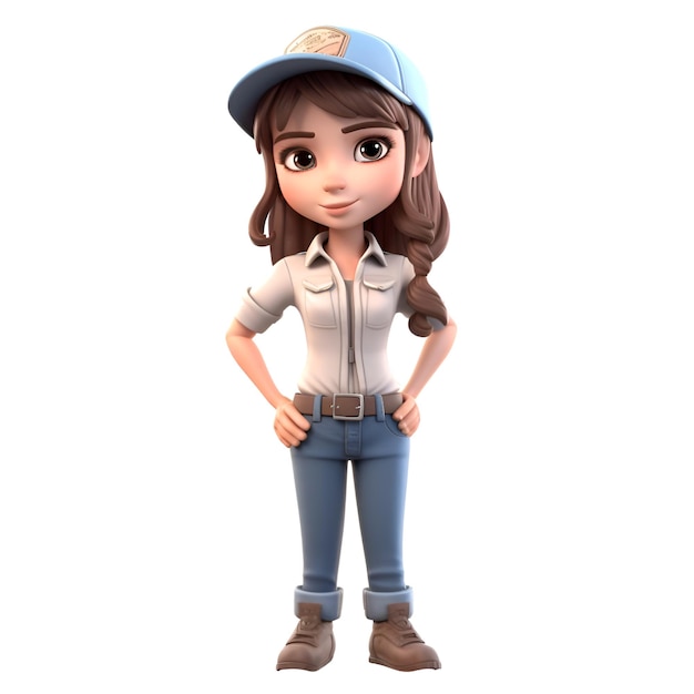 3D Render of a Young Woman with Baseball Cap and Jeans