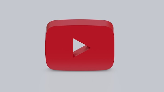 Foto 3d render youtube-logo op grijze achtergrondbanner met kopieerruimte