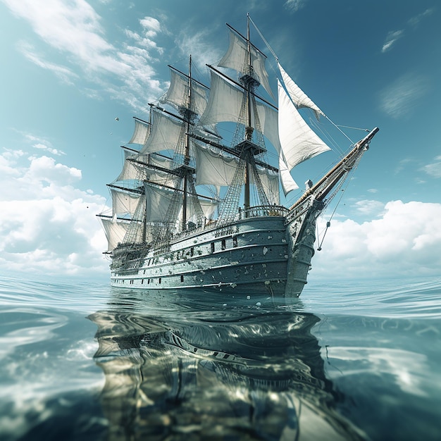 3d renderd photo of ship in water