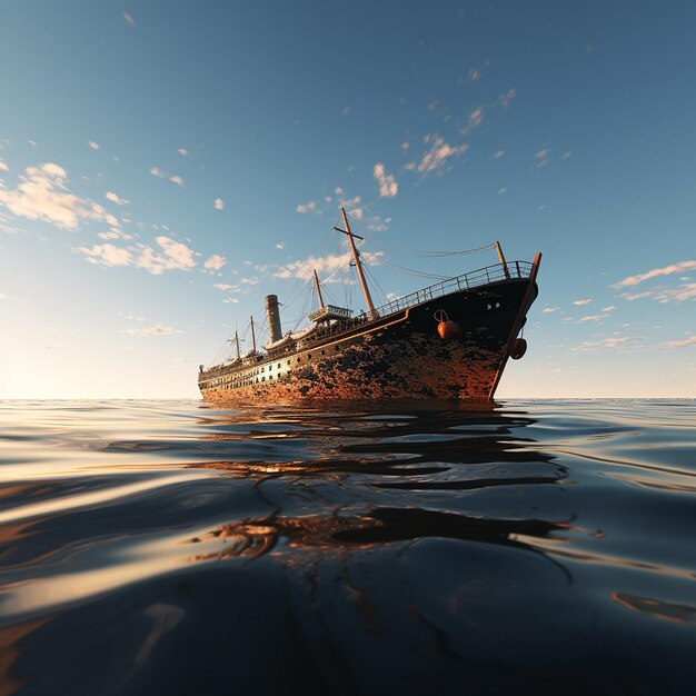 Photo 3d renderd photo of ship in water