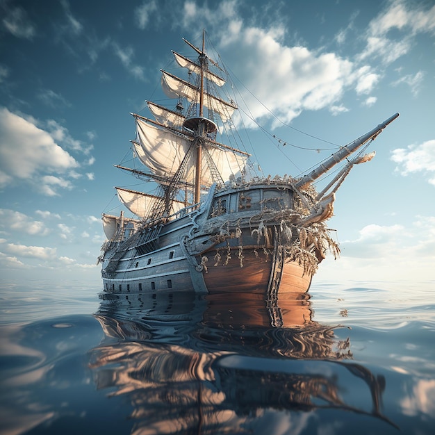 3d renderd photo of ship in water