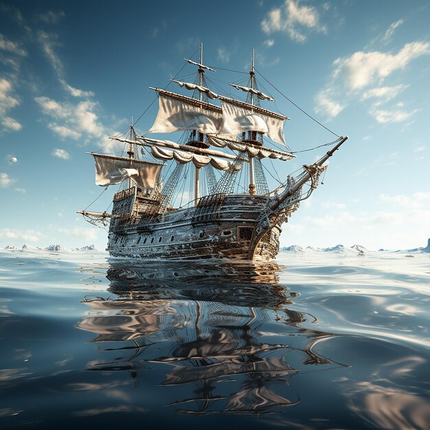 3d renderd photo of ship in water