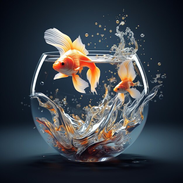 写真 3d レンダリングで金魚を描いた魚鉢