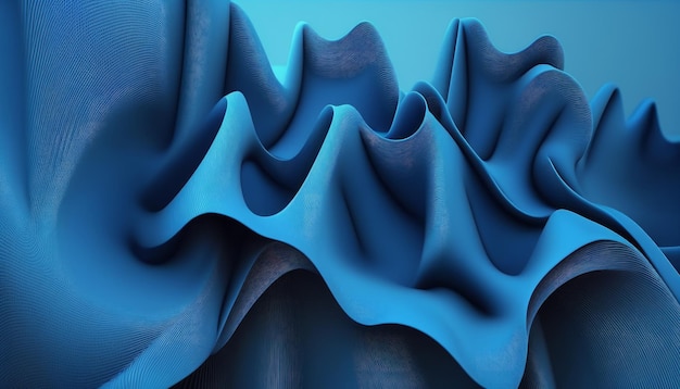 A 3D rendered abstract background featuring a folded textile ruffle in macro view The blue cloth with wavy patterns creates a stylish and fashionable wallpaper