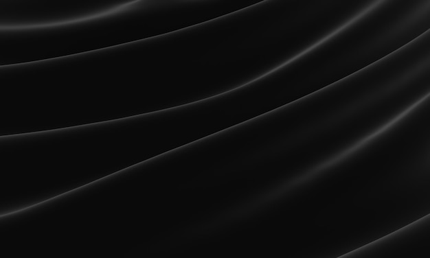 3D rendered abstract black wave background. Dark rippled cloth.