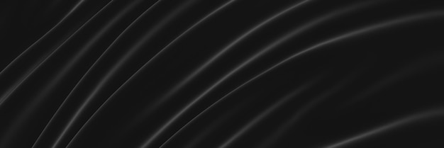 3D rendered abstract black wave background. Dark rippled cloth.